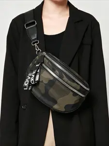 Ladies' fashionable nylon mini lightweight chest bag with multiple pockets, semi-circular casual sports running crossbody bag