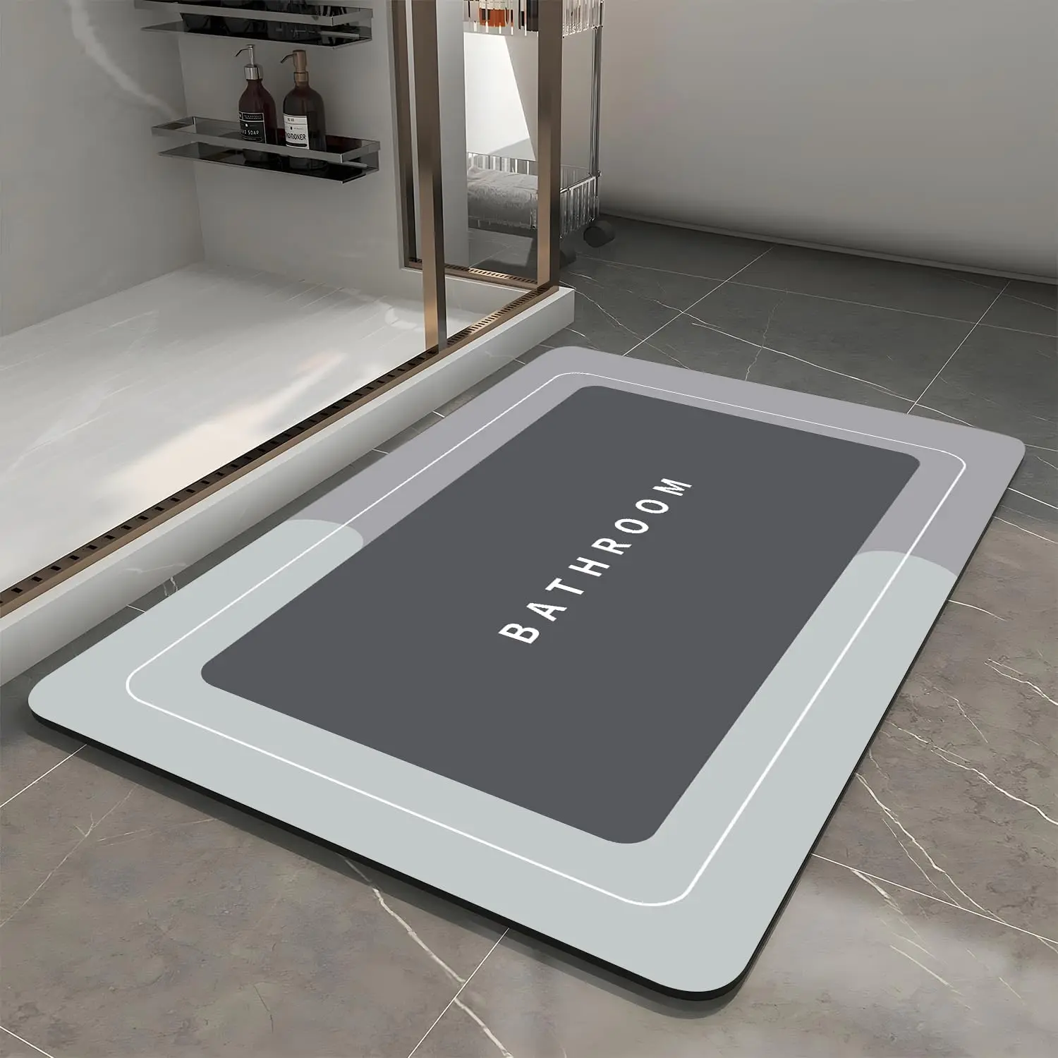 Bath Mat, Quick-Drying Non-Slip Thin Bathroom mat Super Absorbent Bath mats Rug-Bath Mats for Bathroom Floor Bathtub -Bathmat Bath Rug Easy Care Grey 27.5" x15.7"