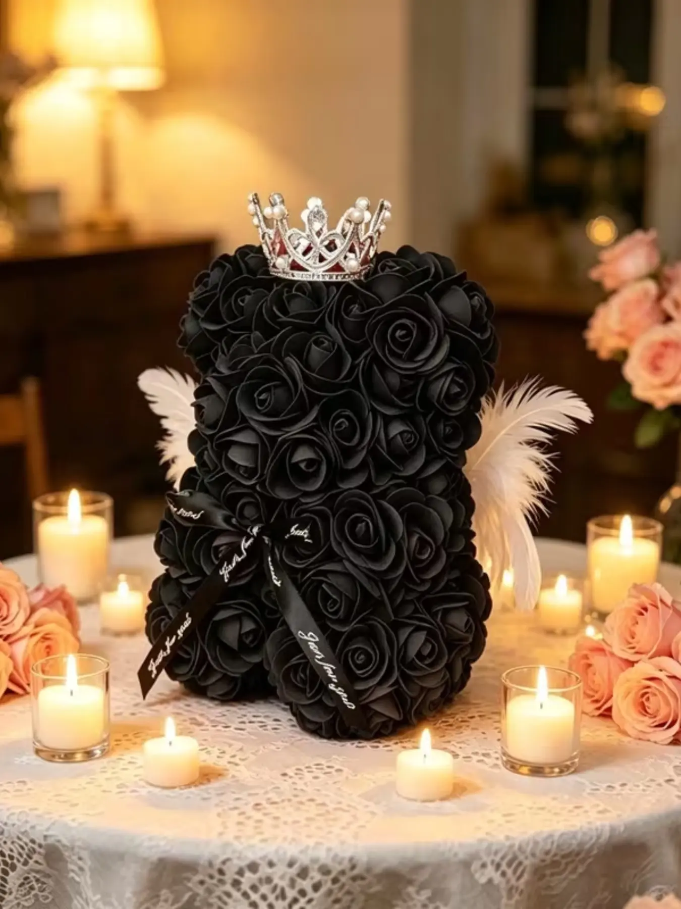 Valentine's Day Gift for Girlfriend, Realistic Rose Bear Angel Bear, Christmas Present for Family Friends, Love Expression Ornament Box