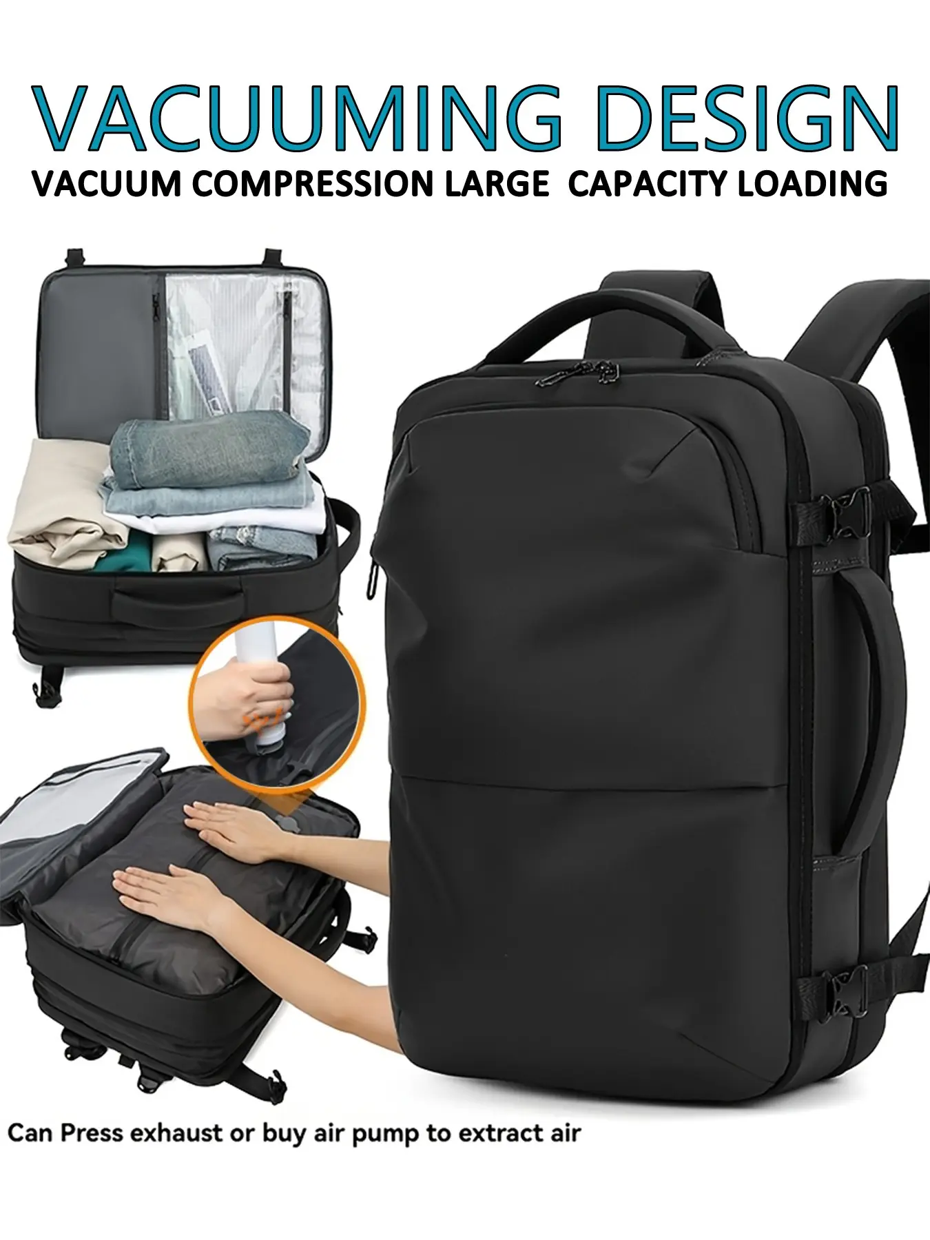 Unisex Fashion Minimalist Multi-Functional Carry On Backpack, Vacuum Compression, Saves 50% Space, Large Capacity, Business Travel, Nylon Material