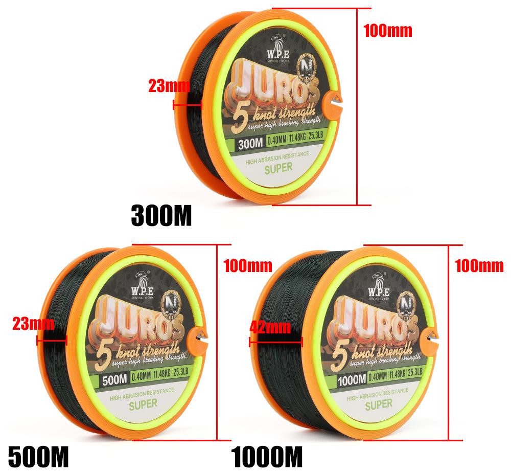 W.P.E Nylon Monofilament Fishing Line, Japanese Mono, Smooth High Strength Main Line 300m 500m 1000m