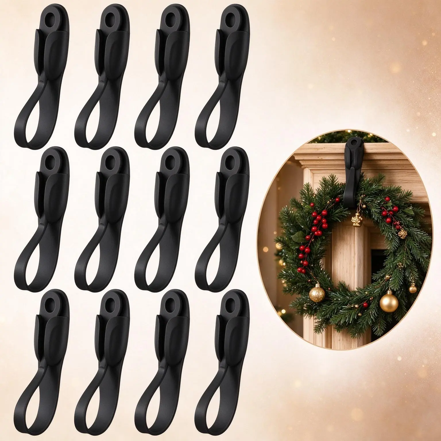 12 Pack Reusable Silicone Christmas Garland Hooks, 7.87 Inch Self-Adhesive Wreath & Stocking Holders, No Damage Multi-Surface Festive Decor Hooks for Mantel, Fireplace, Stair Rail, Christmas Tree Pine Branches