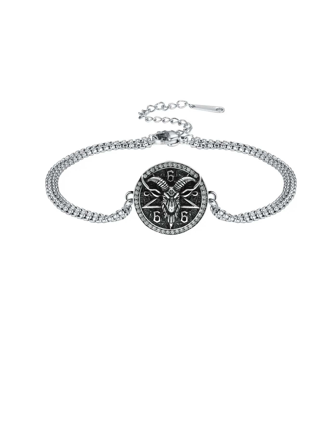 Mystical Satanic Lamb Head Pentagram Amulet Bracelet, Adjustable Dual Layer Retro Gothic Spiritual Jewelry, Unisex Gift Idea