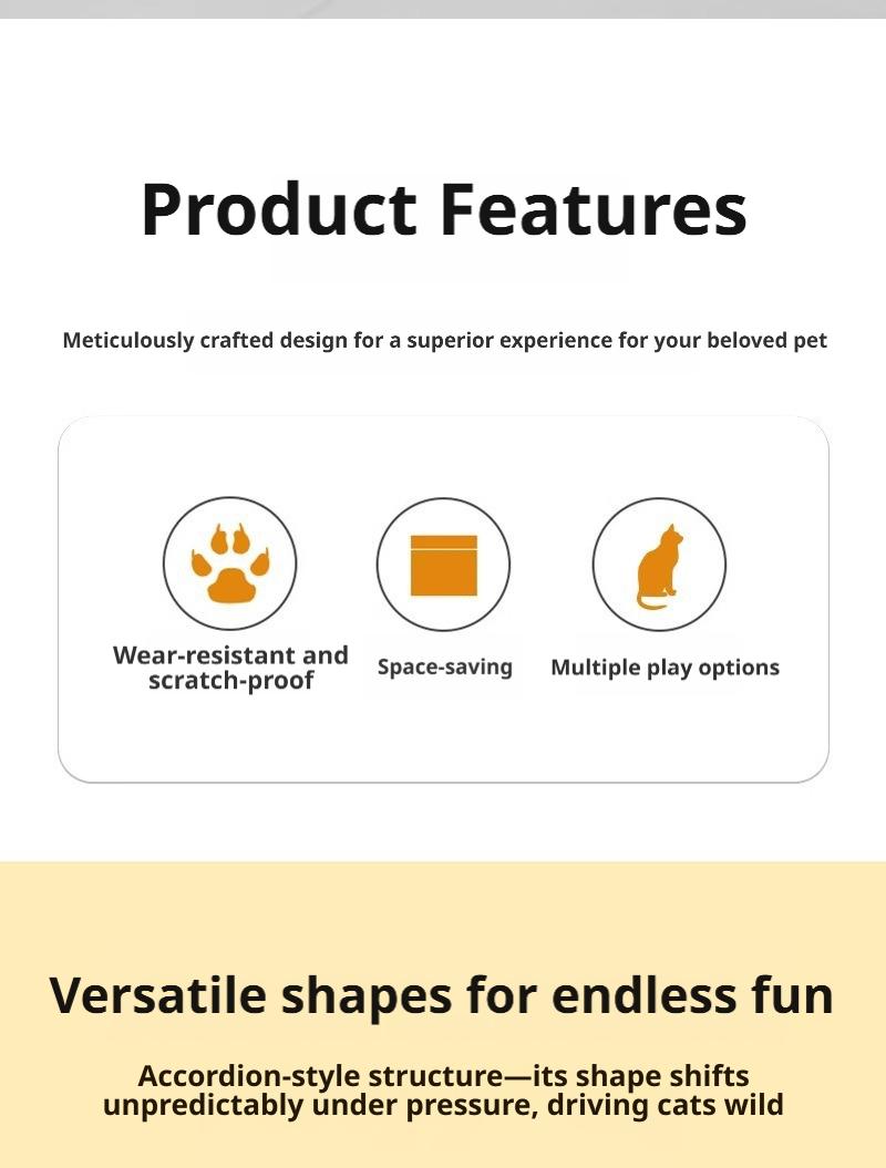 Foldable Magic Accordion Cat Scratcher with Bell, Corrugated Paper Wear-Resistant Cat Grinding Claw Nest, Interactive Self-Play Cat Toy for Boredom Relief