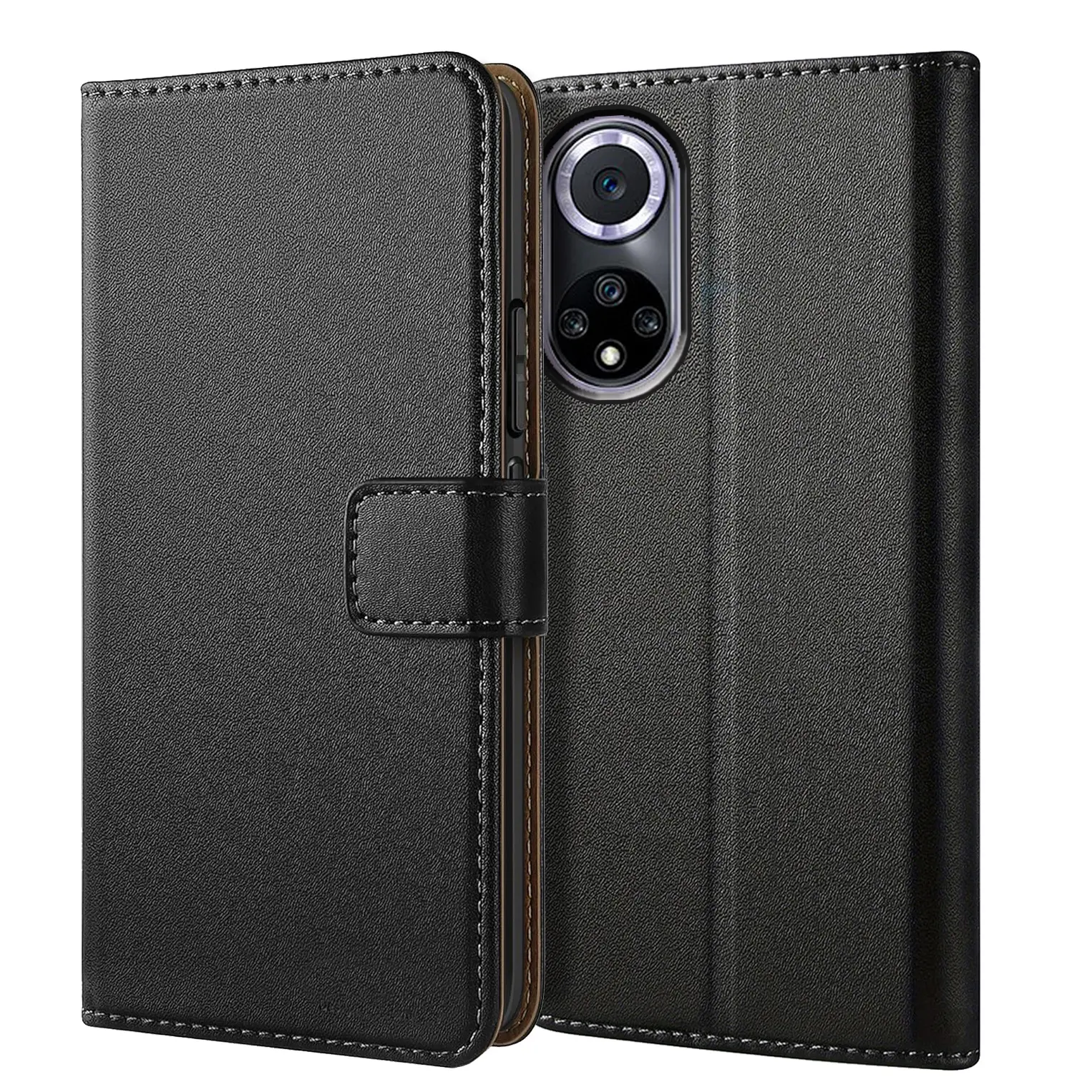 Mobile Phone Case For Huawei Nova 9 / Honor 50, With Kickstand PU Leather Card Slot Black Wallet Flip Protective Phone Case Cover