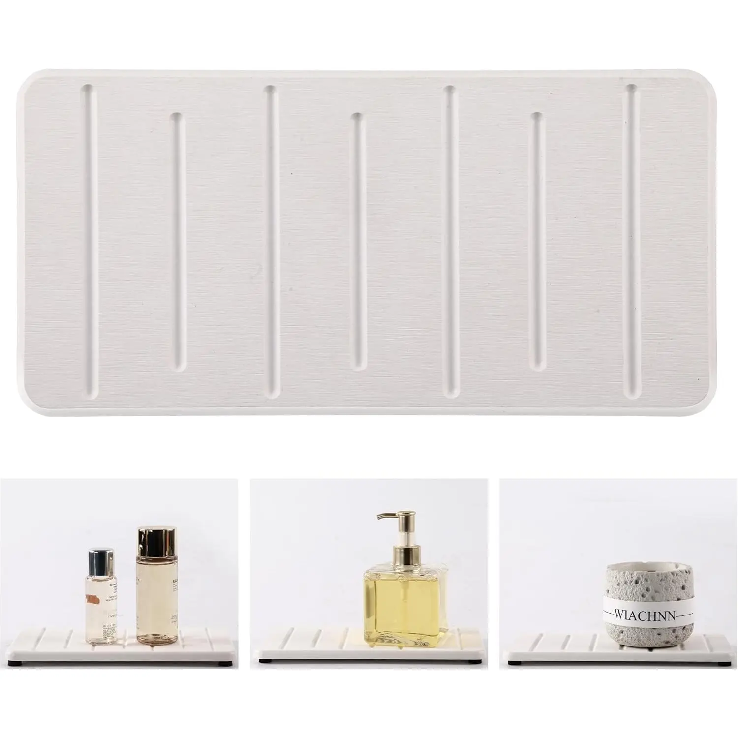 2PCS Diatomite Water-Absorbing Stone Tray Set, 8.66"x4.33" Coasters for Cosmetics, Hand Soap, Bathroom & Kitchen Organizer, Wipe, Silicone