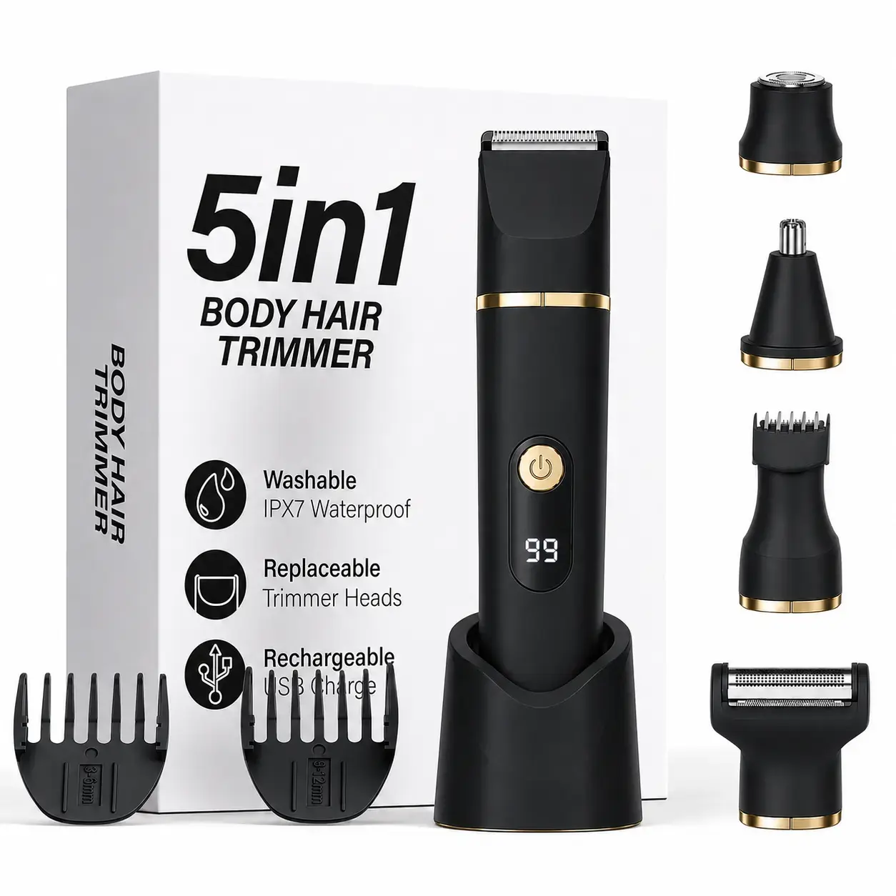 5-in-1 Electric Bikini Trimmer for Men, Rechargeable Wet Dry Shaver for Bikini Line & Body, Portable Grooming Tool with Massage Head, IPX7 Waterproof, Intimate Pubic Trimmer, Portable Hair Trimmer, Christmas   gift   travel gift
