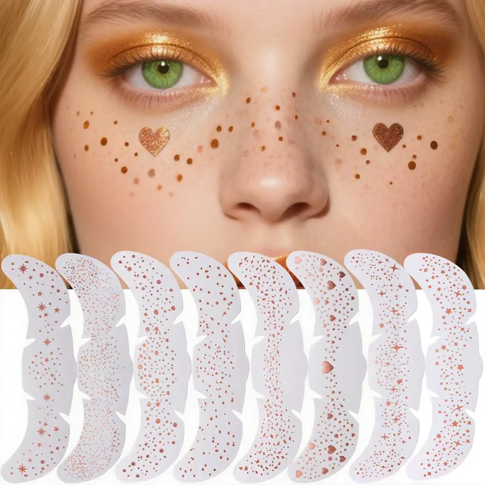 8 Sheets Pink Freckles Stickers Heart Freckle Tattoos Stickers Waterproof Temp Tattoos with Pink Star Heart Dot Pattern for Accessories for Party Festival Daily Makeup