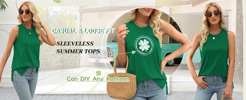WIHOLL Womens Tank Tops Crewneck Loose Fit Basic Casual Summer Side Split Sleeveless Shirts