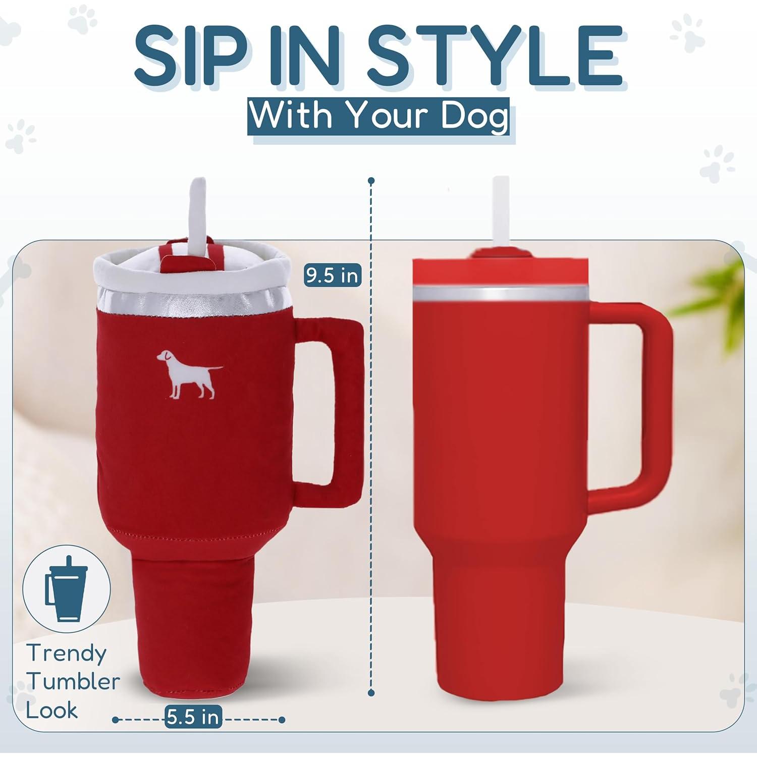 Pup Cup Tumbler   - Cute Girl  , Christmas & Birthday , Interactive Squeaker, Fun Puppy Present & Stocking Stuffer ( Red)
