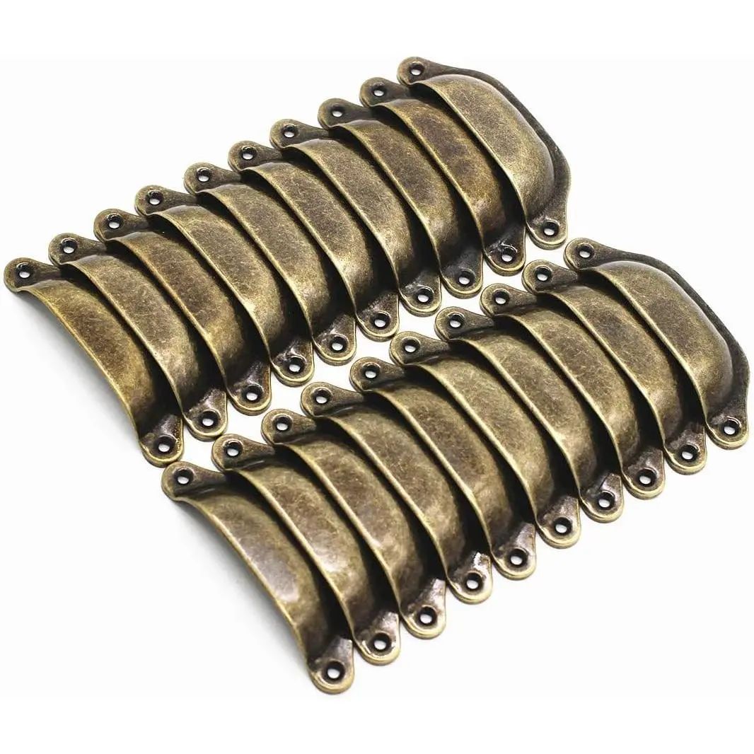 20 Pack Antique Brass Cup Pulls Vintage Iron Apothecary Cabinet Drawer Handles Hardware for Kitchen Dresser FurnitureGift