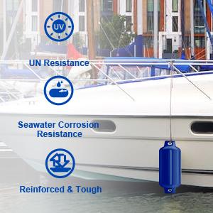 Boat Fenders 4 Pack, Ribbed Twin Eyes Boat Fenders Bumpers for Docking, Inflatable Marine Boat Bumper with 4 Ropes, 4 Needles and 1 Pump