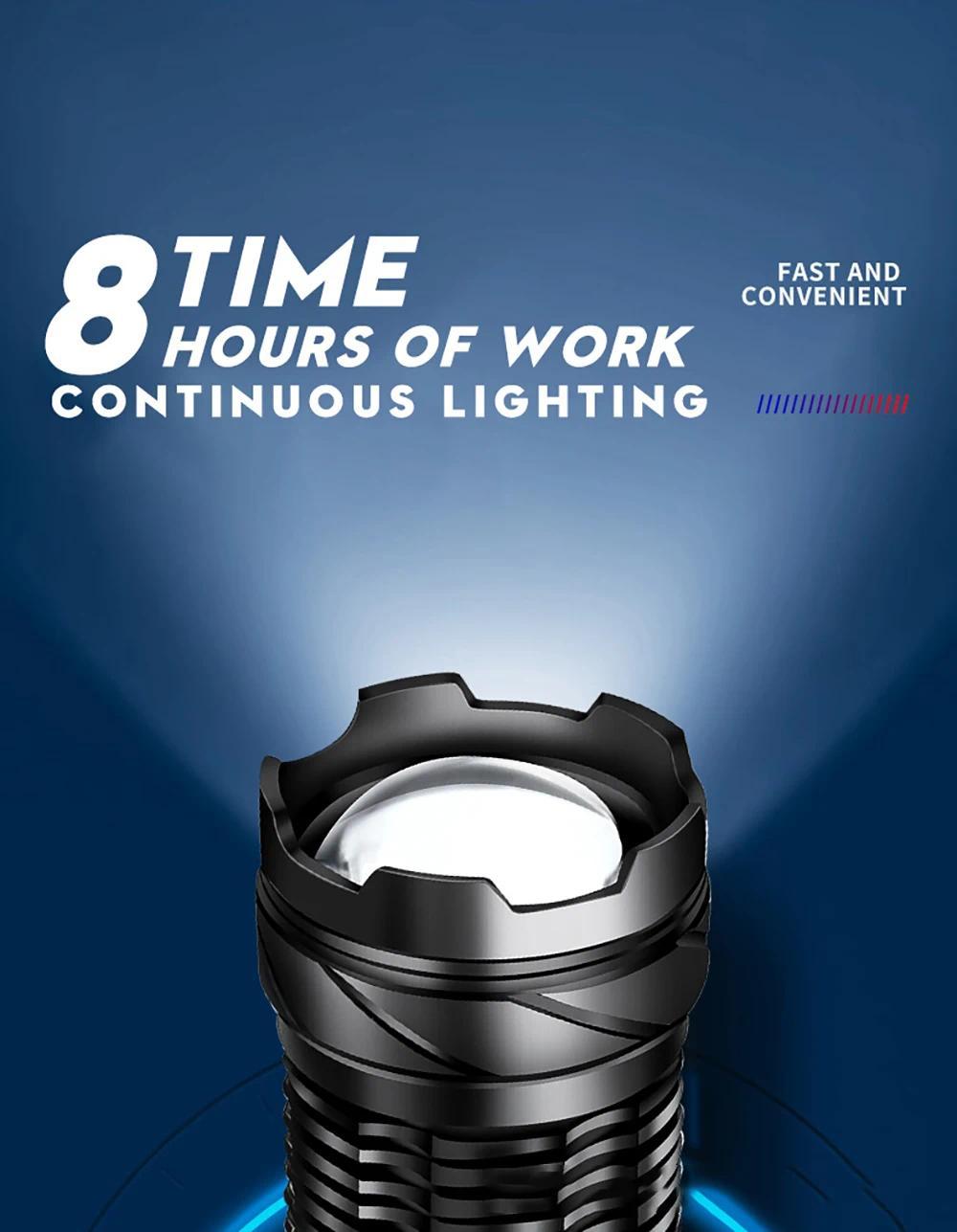 Strong Light Flashlight Portable Rechargeable Bright Household LED Lamp Built in Battery with Power Display