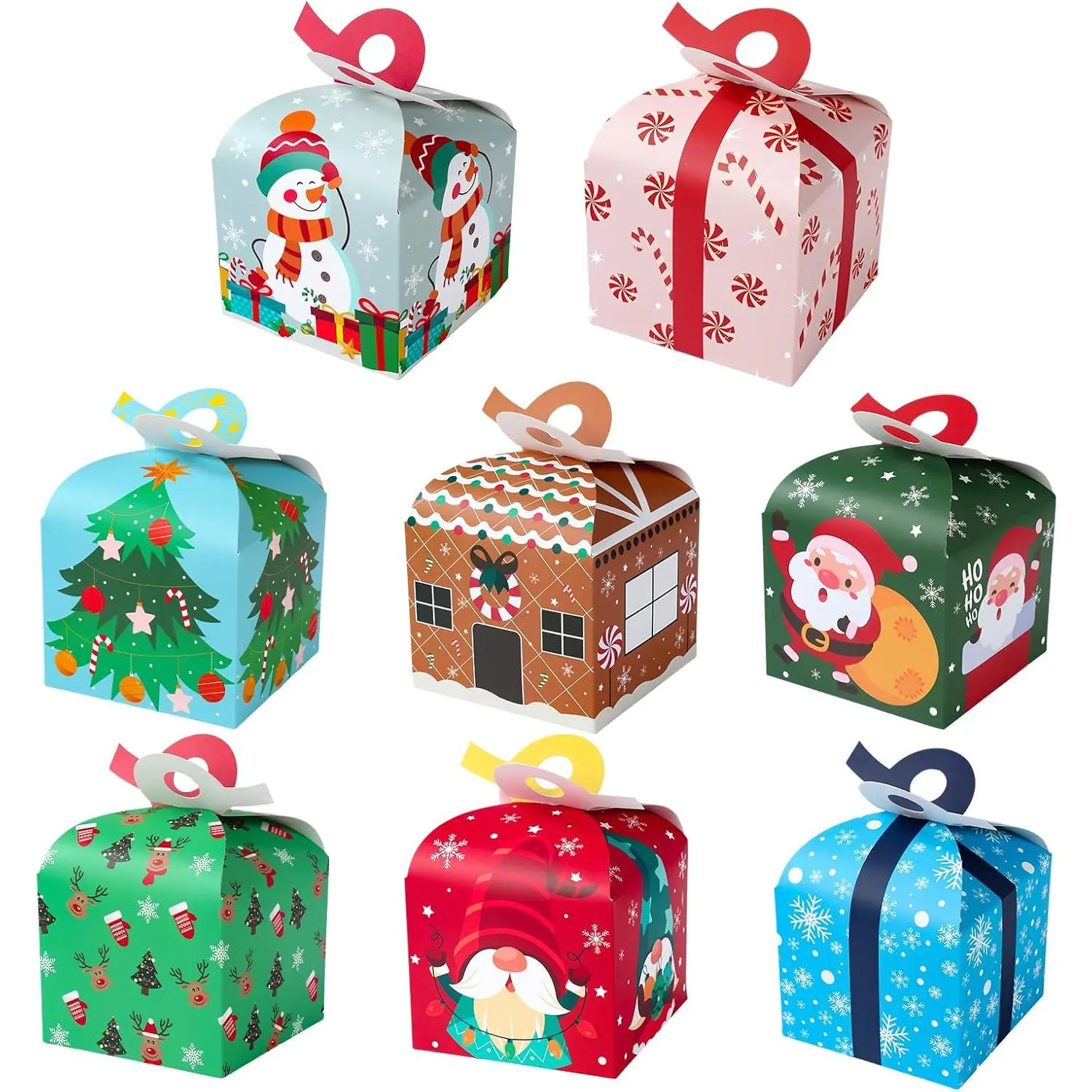 24 count Christmas   Boxes with Bow, 8 Style  Cardboard Small  Cookie Boxes for Candy Holiday Party Favor Xmas  Giving