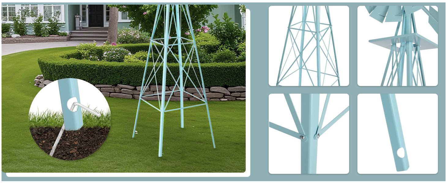 Outvita 8FT Ornamental Windmill, Heavy Duty Durable Metal Weather Vane Garden Decoration Weather Resistant for Garden, Yard, Farm, Seaside