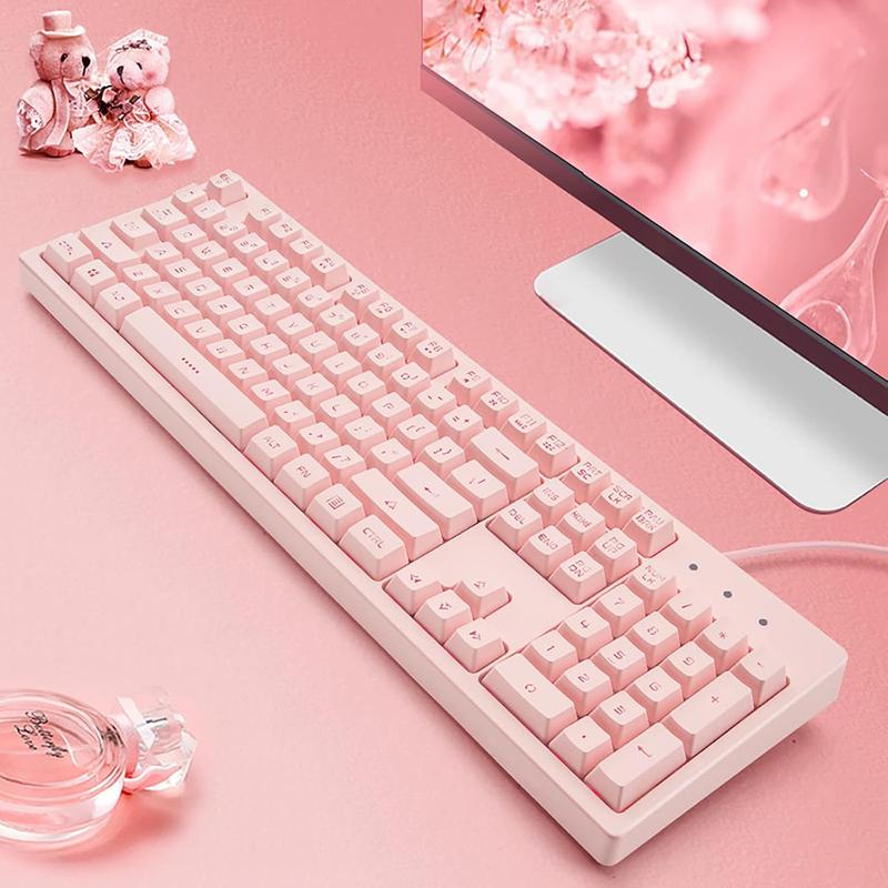 Pink Keyboard with 7-Color LED Backlit, 104 Quiet Silent Light Up Keyboards, 19-Key Anti-Ghosting Gaming Keyboard Mechanical Feeling Wired USB for Computer, , Laptop Pink Keyboard with 7-Color LED Backlit, 104 Quiet Silent Light Up Keyboards, 19-Key Anti-Ghosting Gaming Keyboard Mechanical Feeling Wired USB for Computer, , Laptop