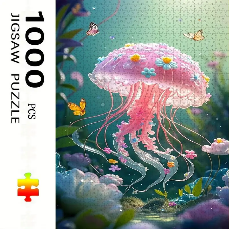 1000 Piece Jellyfish and Butterfly Puzzle, Large Adult Family Interactive Toy, DIY Home Decor, Holiday Theme, Durable Puzzle