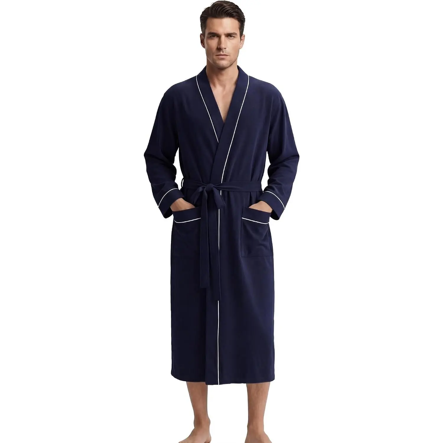 Men's 100% Cotton Cozy Robe, Ultra Soft Lightweight Bathrobe for Men | Luxury Mercerized Cotton Breathable Bath Robe, Classic Kimono Plus Size Robe with Pockets for Shower Spa Lounge & HouseGift