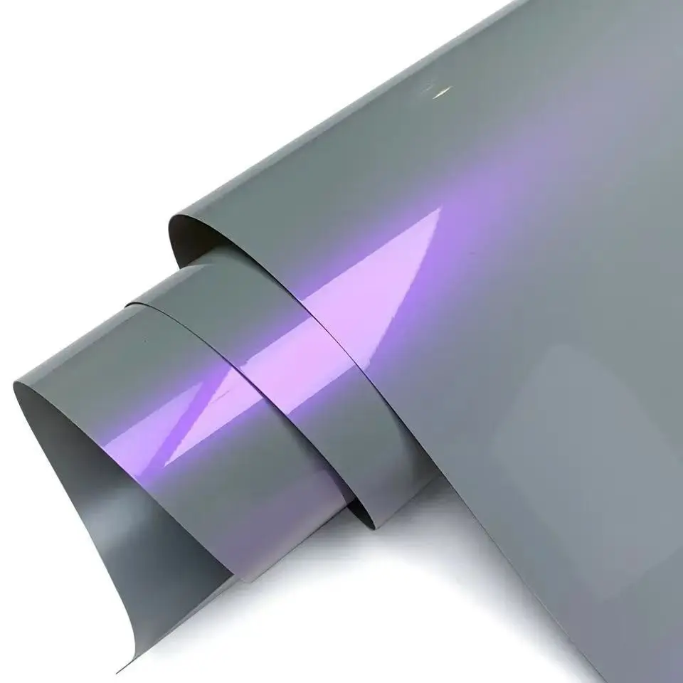 Premium PET Glossy Magic Dreamy Candy Vinyl Wrap Film Color Change Chameleon Grey to Purple Car Wrapping Decal Self Adhesive Car Decals