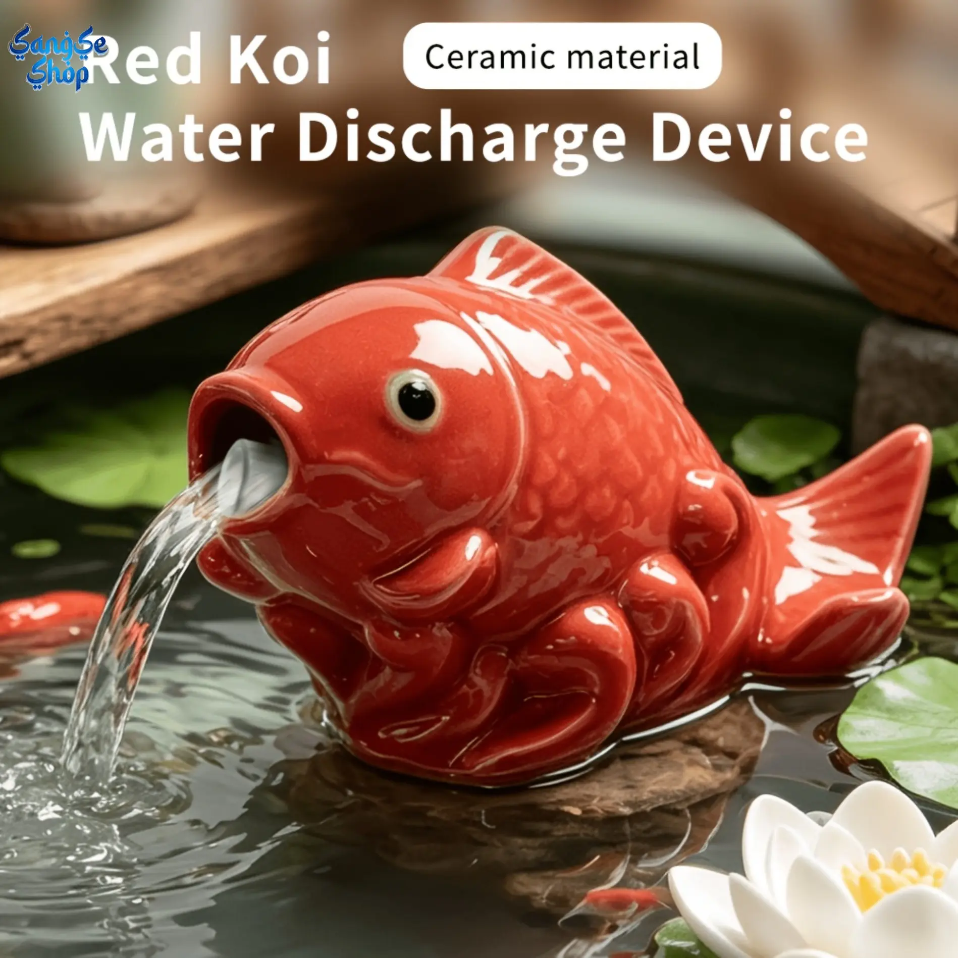 Aquarium Fountain Ornament with Lucky Koi Fish Design, Solar Style Waterfall Landscape Decor, Circulating Water Aquascape Decoration with Tube Included, No Electricity Required, Garden Pond & Fish Tank Scenery Accessory, Indoor Outdoor Patio, Balcony, Yar
