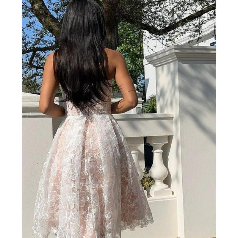 Evening Dress, Women's Dress, Slim Fit Strapless Dress, Sexy Embroidered Lace Dress. Elegant White Embroidery Formal Wear