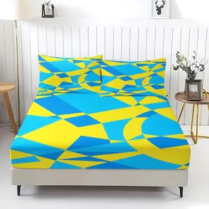 Bright Cyan & Yellow Abstract Triangle Geometric Fitted Sheet Set, Bed sheet set, HD Digital Deep Pocket Bedding, Includes 2 Pillowcases - without Core, All-around Elastic, Soft Breathable & Machine Washable Modern Minimalist Bedroom Decor