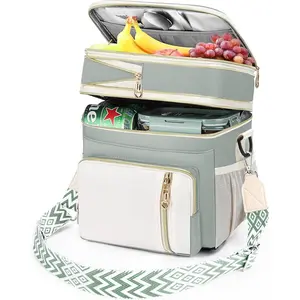 Lunch Box & Lunch Bag for Women Men Double Deck,Large Insulated Adult Lunch Box Leakproof Lunchbox Cooler Bag for Work Picnic Beach,(Olive Green16L)