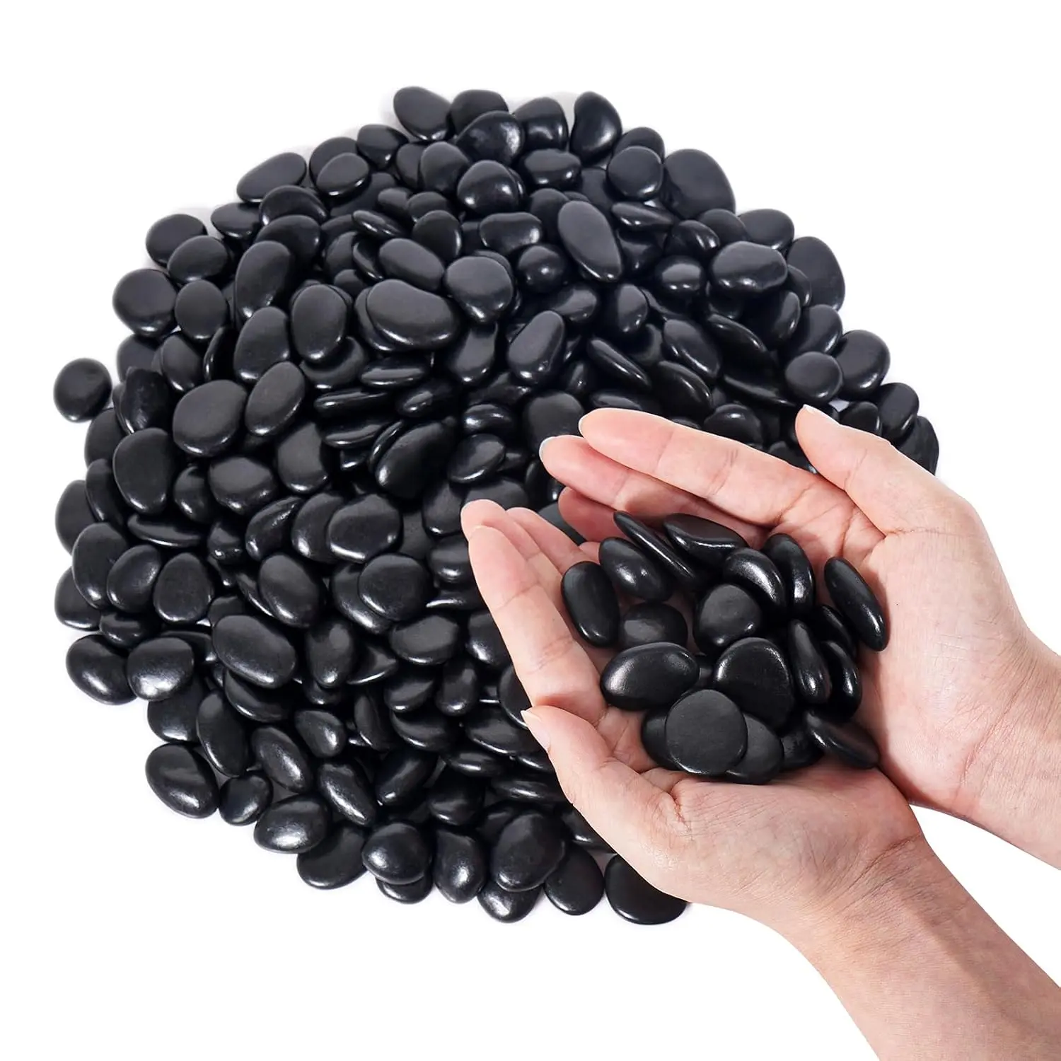 2.5-lb Smooth Black Polished River Rocks (1-2 in, Glossy Finish) - Modern Mulching Garden Landscaping Rocks for Indoor Outdoor Garden, Aquatic Decor