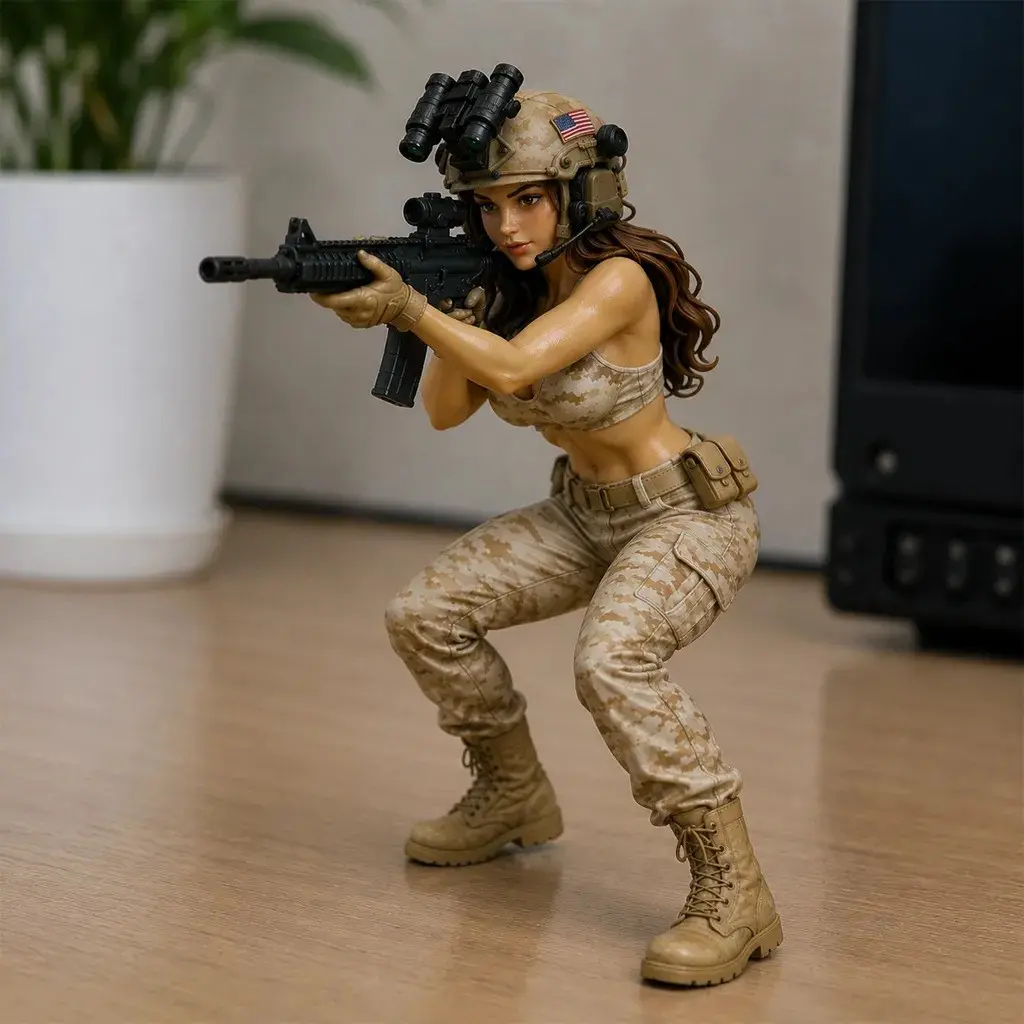 Tactical Art Desktop Collection, Mini Soldier Statue, Female Special Forces Resin Figure, Hand-Painted Camo Desk Decor, Unique Gift for Veterans, Collectible Figurines
