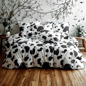 Microfiber Bedding Set, Cow Pattern Soft and Wrinkle-Resistant and Easy Care, Black and White