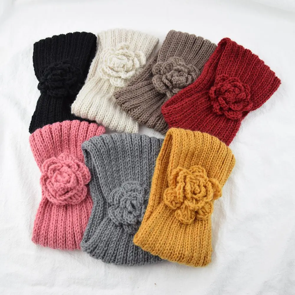 Women's Floral Rose Knitted Wide Woolen Headband - Crochet Flower Hair Wrap, Bandana Style Autumn Winter Hair Accessory, Crochet Flower Headbands, Female, Metal, Turban Bandana, Crocheted Wrap, Fashion Headbands