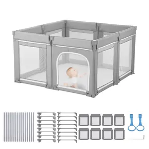 VEVOR Baby Playpen, 47.2″ x 47.2″ Foldable Toddlers Playpen, Indoor/Outdoor Baby Fence Play Yard with Zippered Door & Soft Breathable Mesh, No-Gap Toddlers Activity Center for 6 -24 Months Babies
