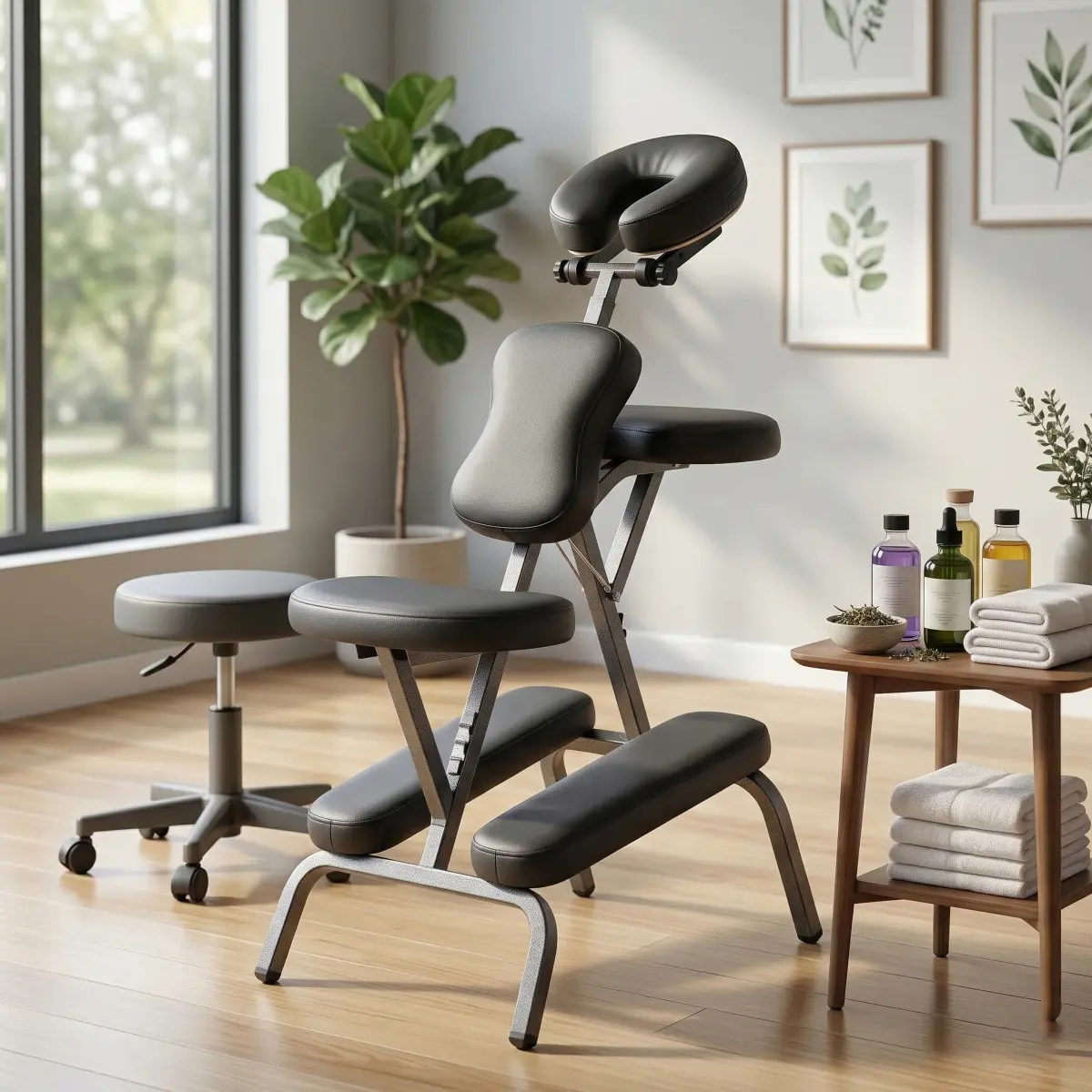 Portable Folding Massage Chair, Lightweight Adjustable Tattoo Salon Chair with Face Cradle & Carrying Bag, PU Leather Mobile Massage Chair for Therapist,Tattoo Artist,Black