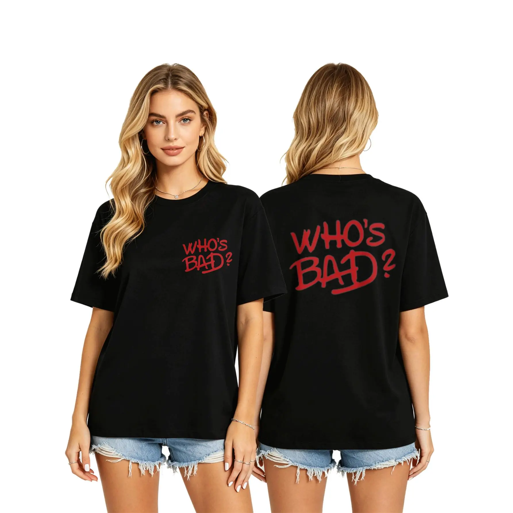 One Piece 100 Percent Cotton Washed Fabric T Shirt Who's Bad Red Print Casual Streetwear Style For All Seasons Unisex Fit 180g Perfect For Everyday Wear And Festive Occasions