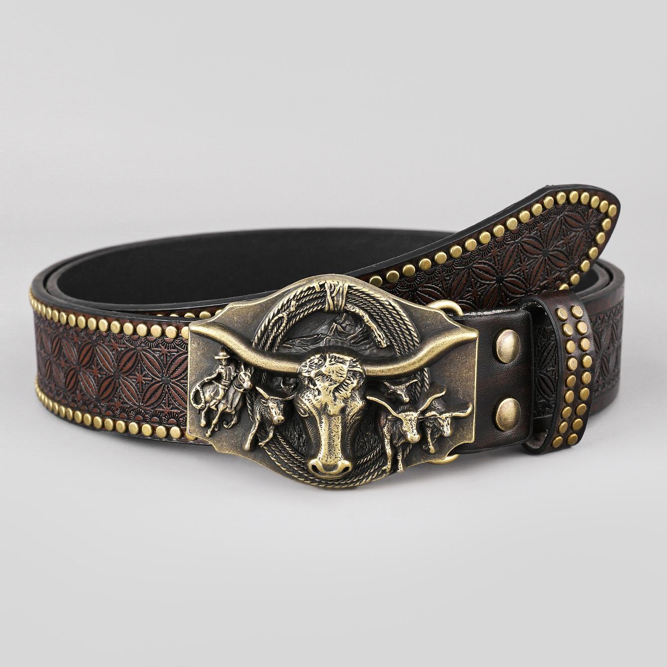 Western Cowboy Belt Bull Head Harness Trendy Retro Youth  display picture 3