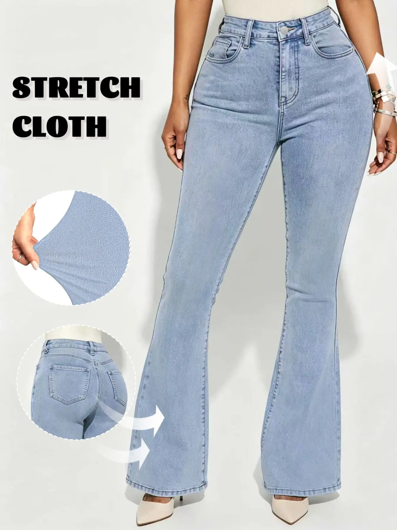 GILIPUR 1PC High Waist Flare Jeans,  Vintage Butt Lifting Long Trousers for Women Daily Casual TChic