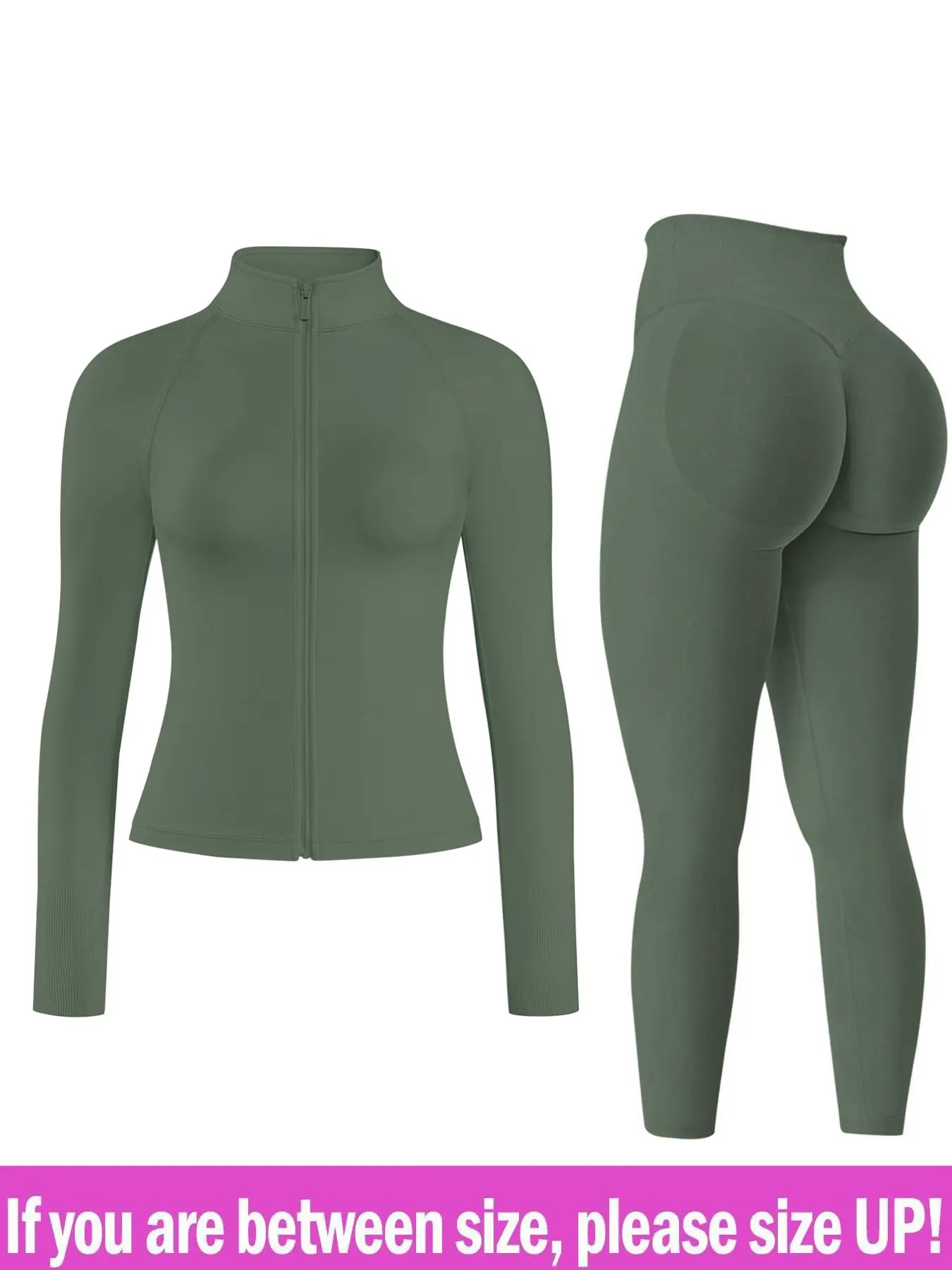 【Golden Zipper】Stand Collar Zip-Up Jacket+Legging Sets for Women 2 Piece, Going Out Sets Warm Long-Sleeve Stand Collar Zip-Up Jacket + Butt-Lifting Legging Sports Long Pants, With Gold Zipper, Windproof Quick-Dry Sexy Yoga Outfit, Dry Fit Activewear