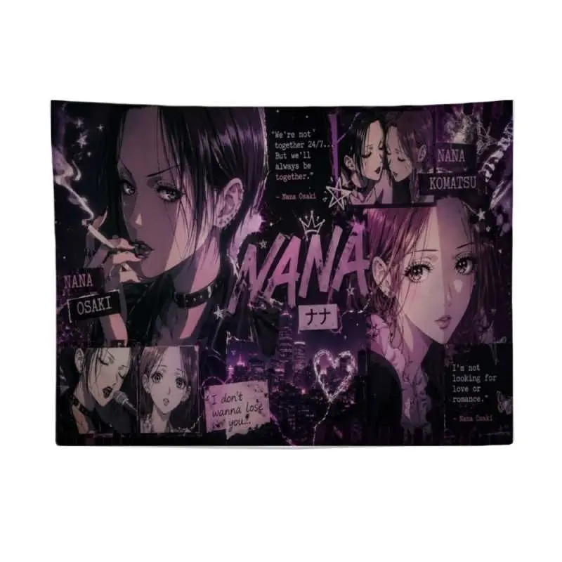Anime NANA Tapestry Dark Purple Gothic Shoujo Manga Panel Collage Pattern Nana Osaki Komatsu Wall Hanging Harajuku Girls Bedroom Room Decoration Dorm Banner Hanging Wall Art