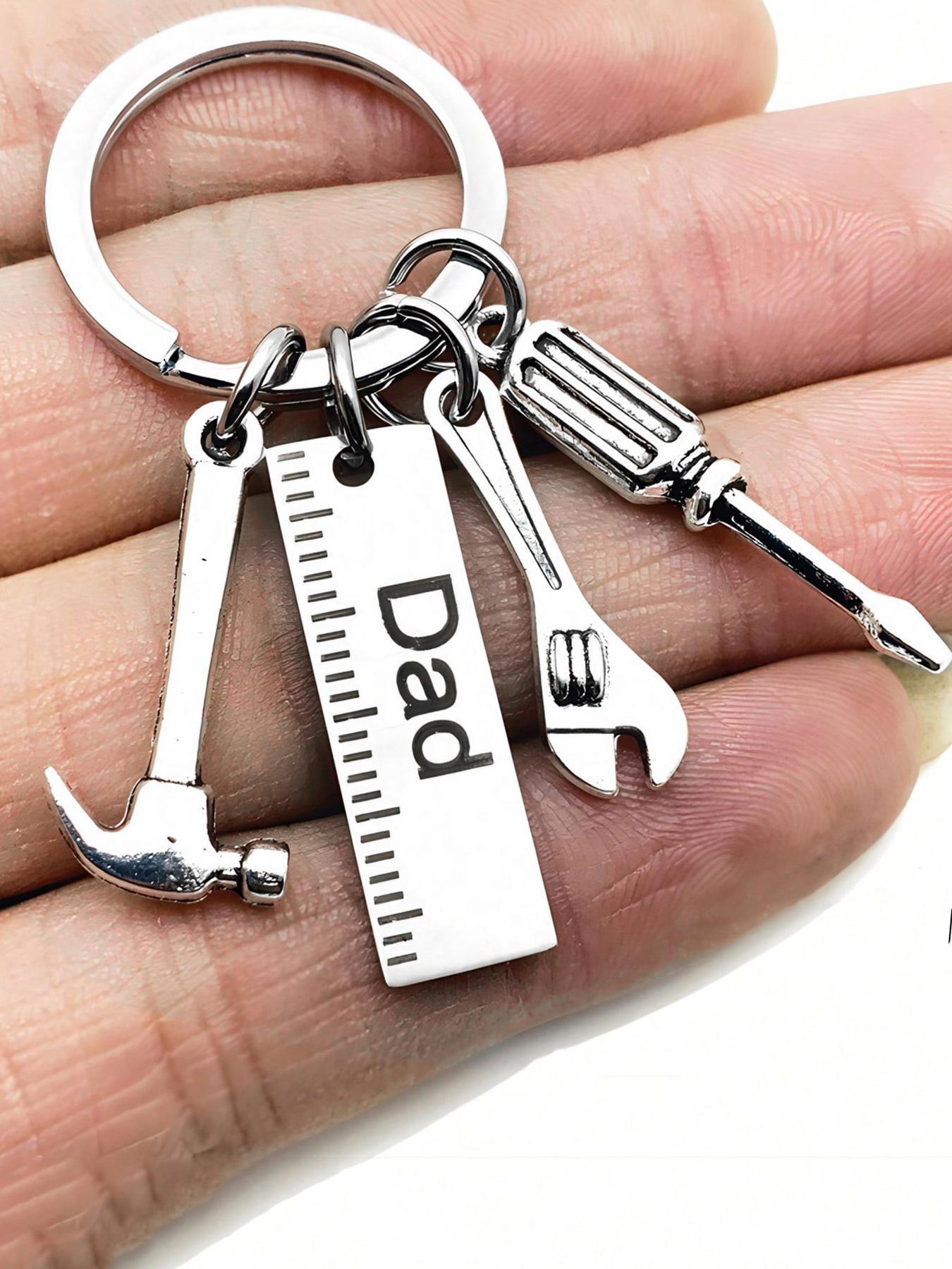 Men's Fashion Creative Letter Pattern Craftsmanship Keychain, Trendy Durable Stainless Steel Keychain Pendant, Hammer Wrench Screwdriver Shape Design Keychain, Gift