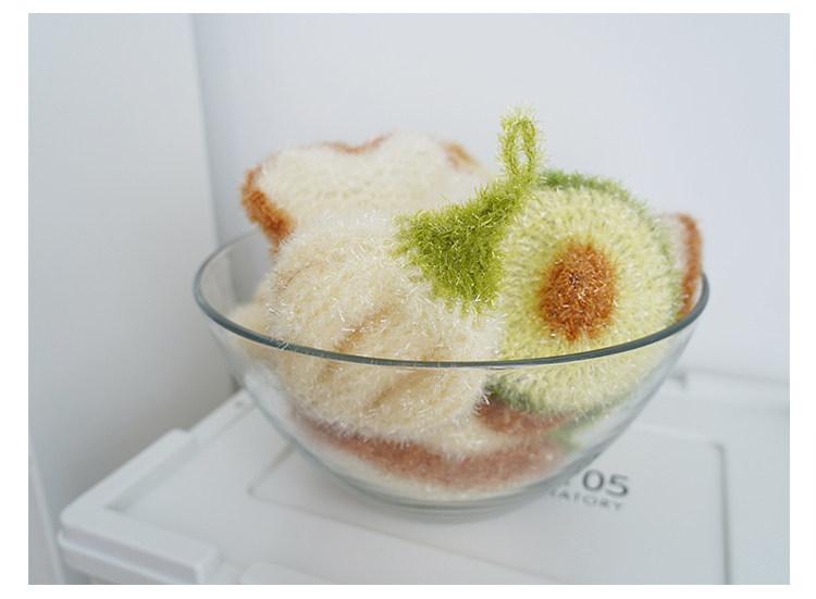 [3-Pack] Korean-style simulated avocado dishcloth, simulated toast bread dishcloth, simulated garlic head non-greasy cleaning cloth, easy to clean and lint-free household items