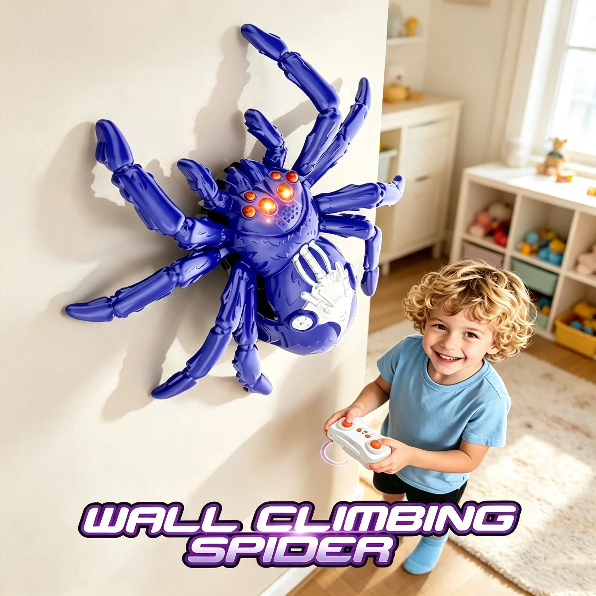 Remote Control Wall Climbing Spider Toy, 360° Rotating Indoor Prank Toy, Christmas and Birthday Gift for Kids Boys Girls