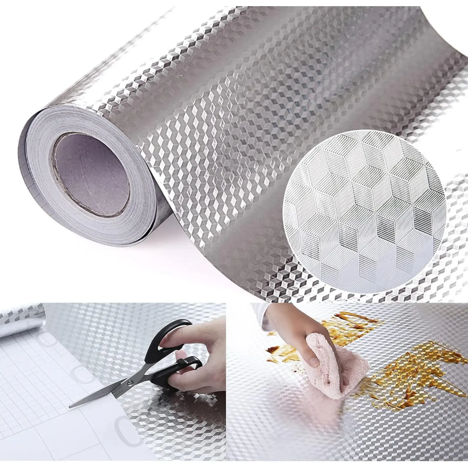 Kitchen Wallpaper Oil Proof Sticker Backsplash Aluminum foil Oil self-Adhesive Paper Silver Cabinet Liner Waterproof and Heat Resistant Peel and Stick backsplash Peel and Stick Wallpaper Designs