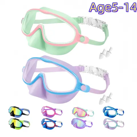 Kids Swim Goggles with Nose Cover, 2-Pack Wide View Diving Masks, Anti-Fog UV Protection, No-Leak Design, Swimming & Pool Goggles for Toddlers & Children Ages 5-14, Leakproof Swimming Glasses, Swim Goggles Set