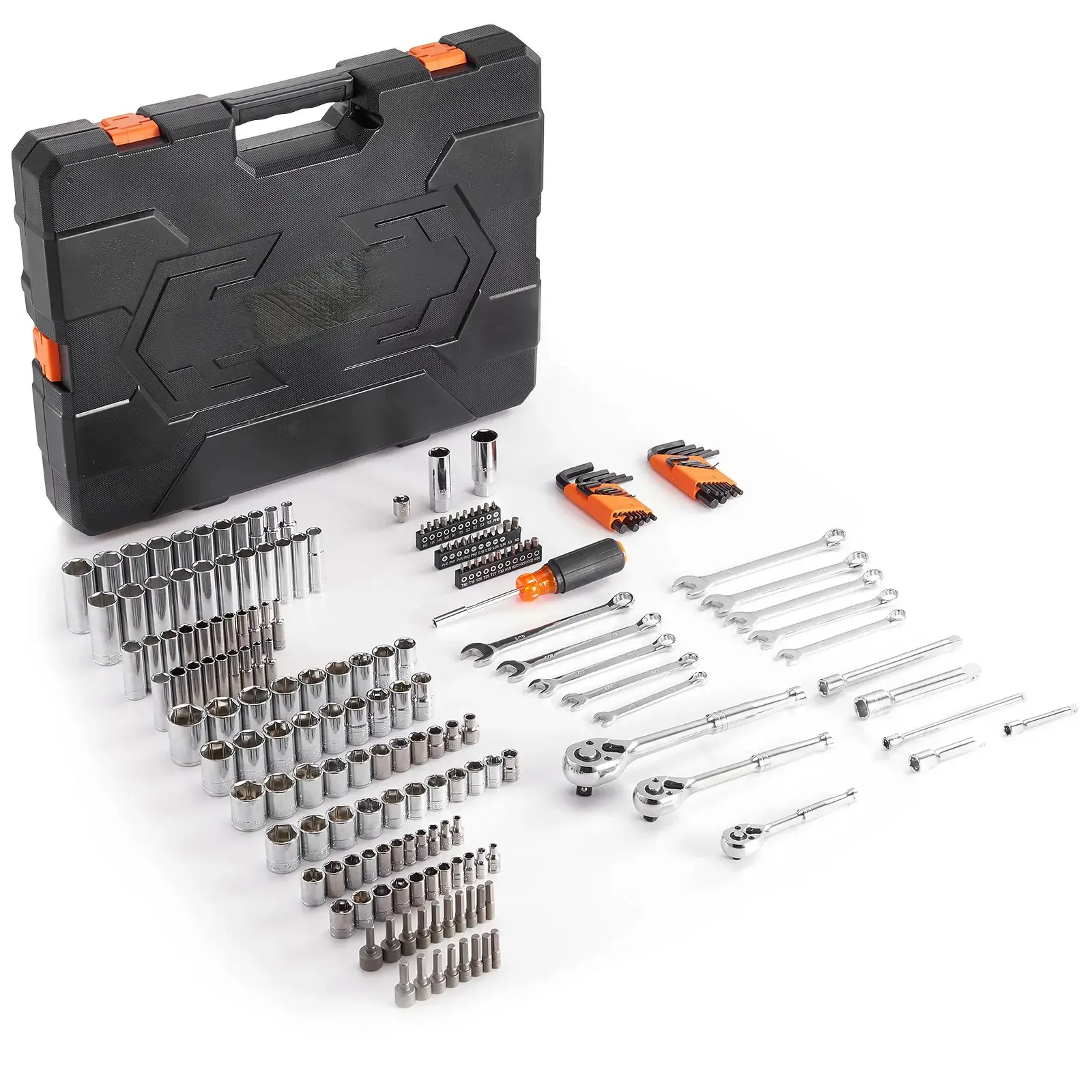Mechanics Tool Set, 205 Pcs 1/4" 3/8" 1/2" Drive Deep and Standard Sockets, SAE and Metric Mechanic Tool Kit with Bits, Combination Wrench, Hex Wrenches, Accessories, Storage Case VEVOR Super Brand Day, Multifunctional Tool Kit, Repair Toolkit