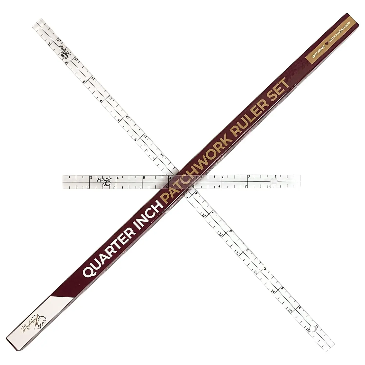 | Quarter-Inch Patchwork ing Ruler Set | Includes 9" and 17" Quilting Rulers for  Marking and Measuring | ¼, ½, and 1" from Each Side | Non-Slip Coating Grips Fabric