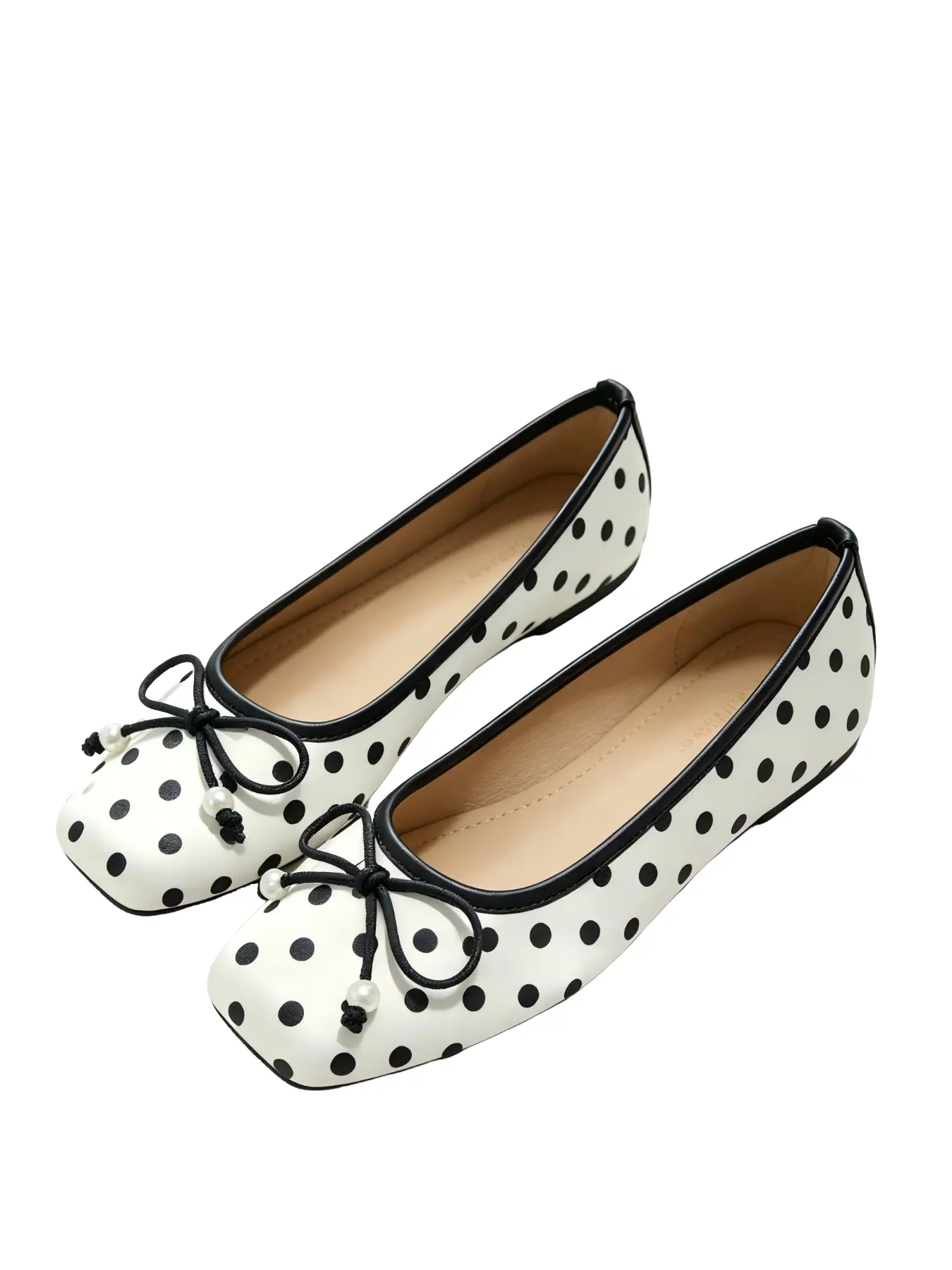 French Style Polka Dot Bow Mary Jane Shoes, Square Toe Textile Casual Flat, Versatile for Parties, Campus, Office, Weddings