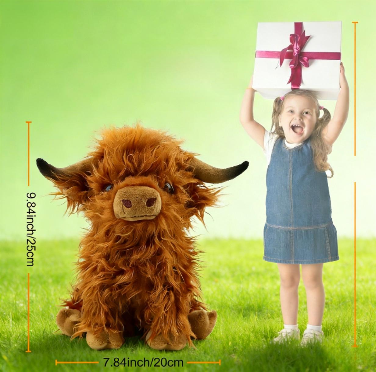 Kyloe Highland Cow Plush Toy, 25cm, Realistic Soft and Cute Farm Toy Plush Pillow, Stress Relief Toy, Anxiety Relief, Sensory Play, Children's and Adults' Room Decoration Gift, Birthday Gift, Halloween Gift