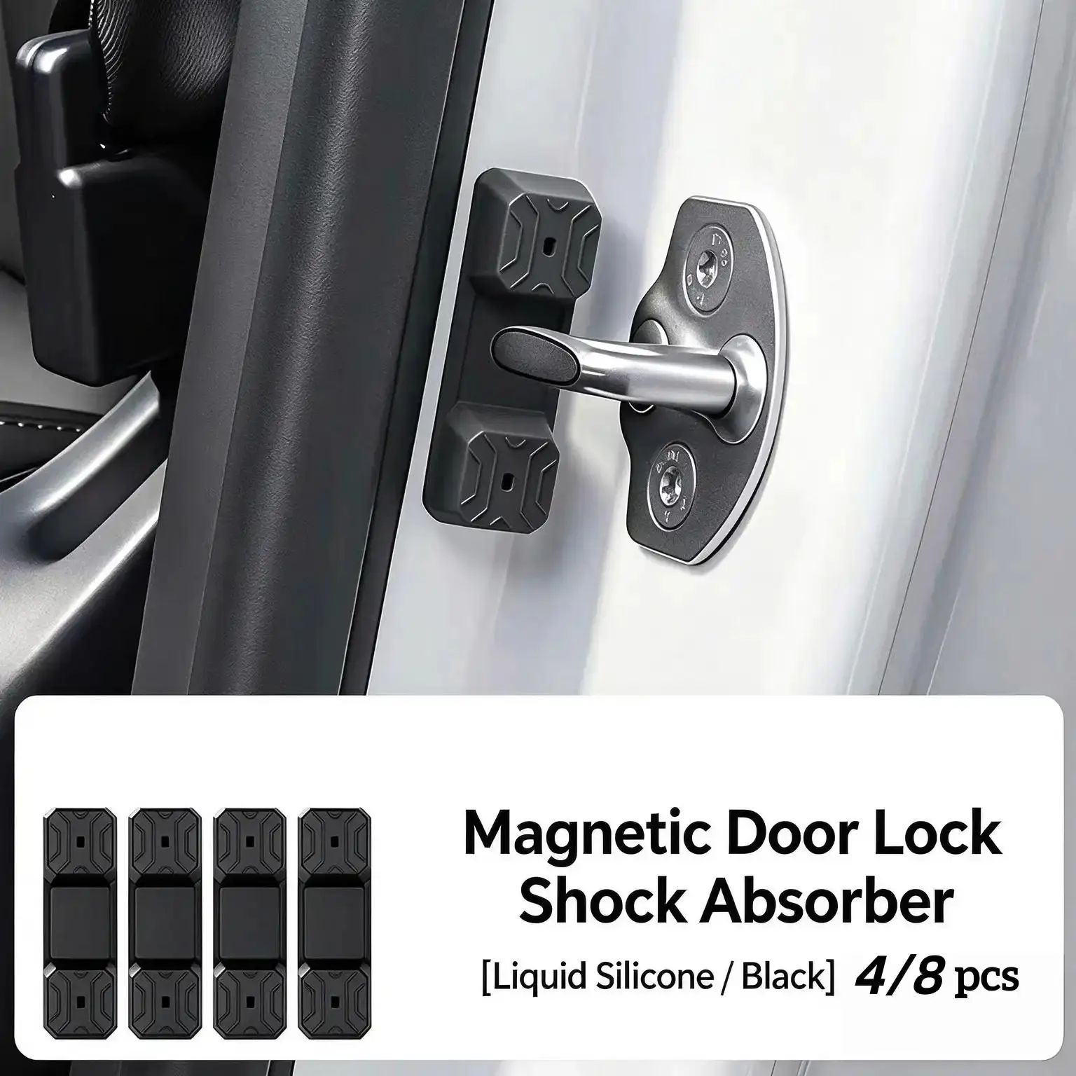 4/8 PCS Magnetic Car Door Latch Cover, Shock Absorbing Buffer Pad for Door Lock, Anti-Collision Quiet Close Door Protector Sleeve, Reduce Closing Impact, Car Interior Modification Accessories-MM1