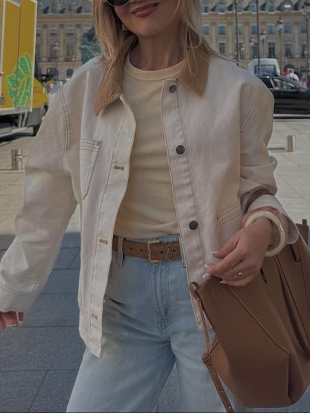 Women's Cotton Jacket, Striped Fabric, Button Front, Casual Long Sleeve, Workwear Style, Multi-Pocket Design, Spring & Fall Fashion