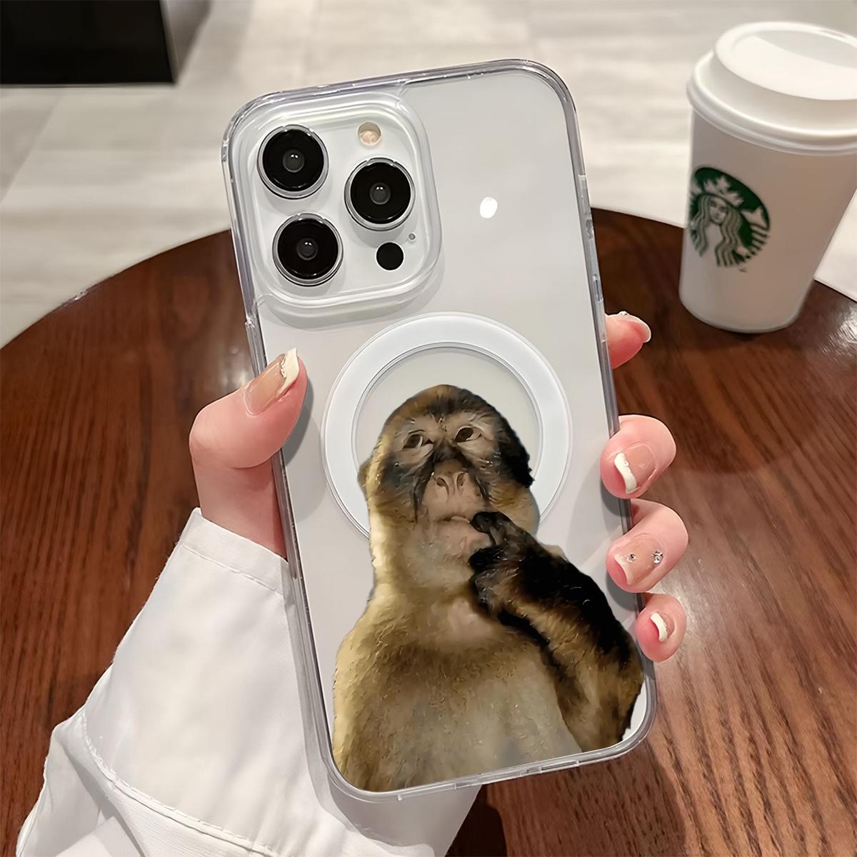 Cute Monkey Pattern Magnetic Transparent Shockproof Ultra-Thin Luxury iPhone X Xsmax 11 12 13 14 15 16 17 Pro Max Plus Air MagSafe Phone Case Cover